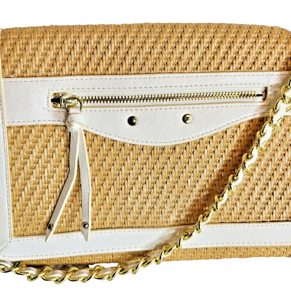 olivia joy handbag White/Woven Shoulder Bag, Woven Chain Strap, Medium